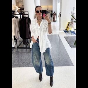 Free People Barrel Blue Women's Jeans 26 Hood Luck in Deep End color